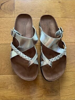 White Mountain Silver Braided Strap Sandals